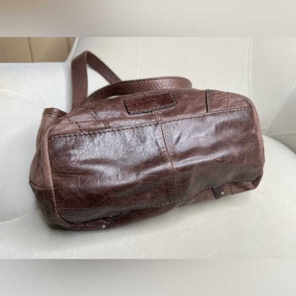 Vintage Fossil Brown Leather Bronze Chrome Studded Hobo Shoulder Handbag - Picture 4 of 6